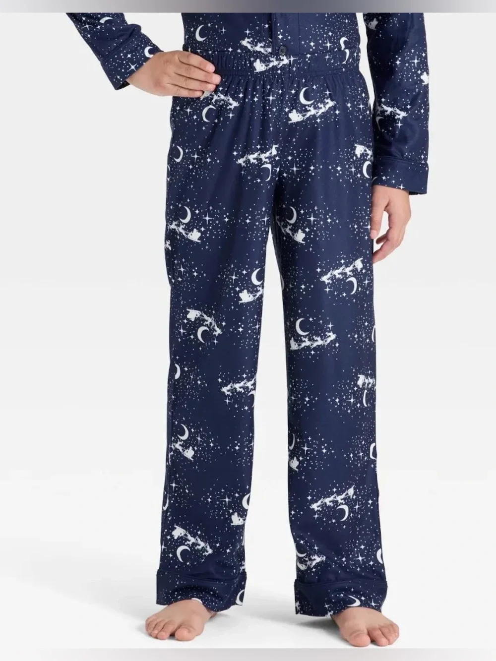 Cat & Jack Boys Navy Blue Santa Sleigh Christmas Long Sleeve Flannel Pajama Set